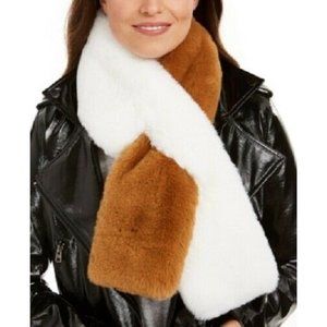 Apparis White and Brown Faux Fur Scarf